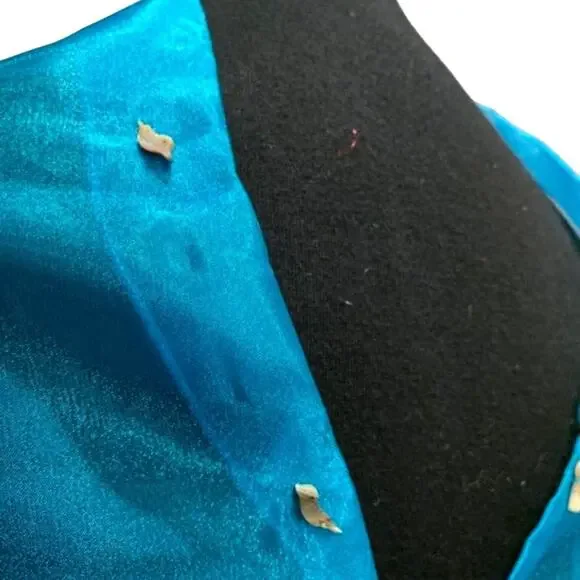 Handmade Upcycled Shiny Beaded Aqua Blue Lightweight Formal Sheer Poncho - Picture 4 of 8